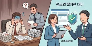 평소의 철저한 대비 — 세무사와 대표의 상담 일러스트